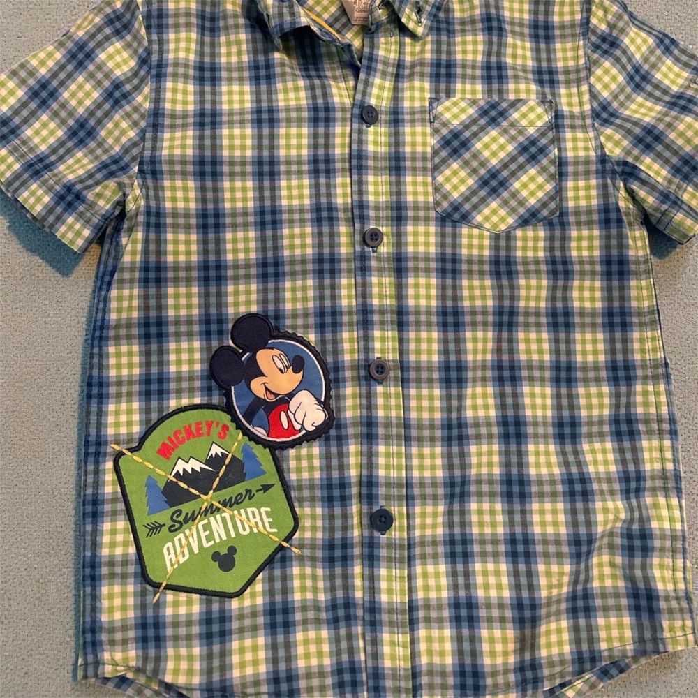 Disney Kids Plaid Button-Up Shirt with Mickey Patch